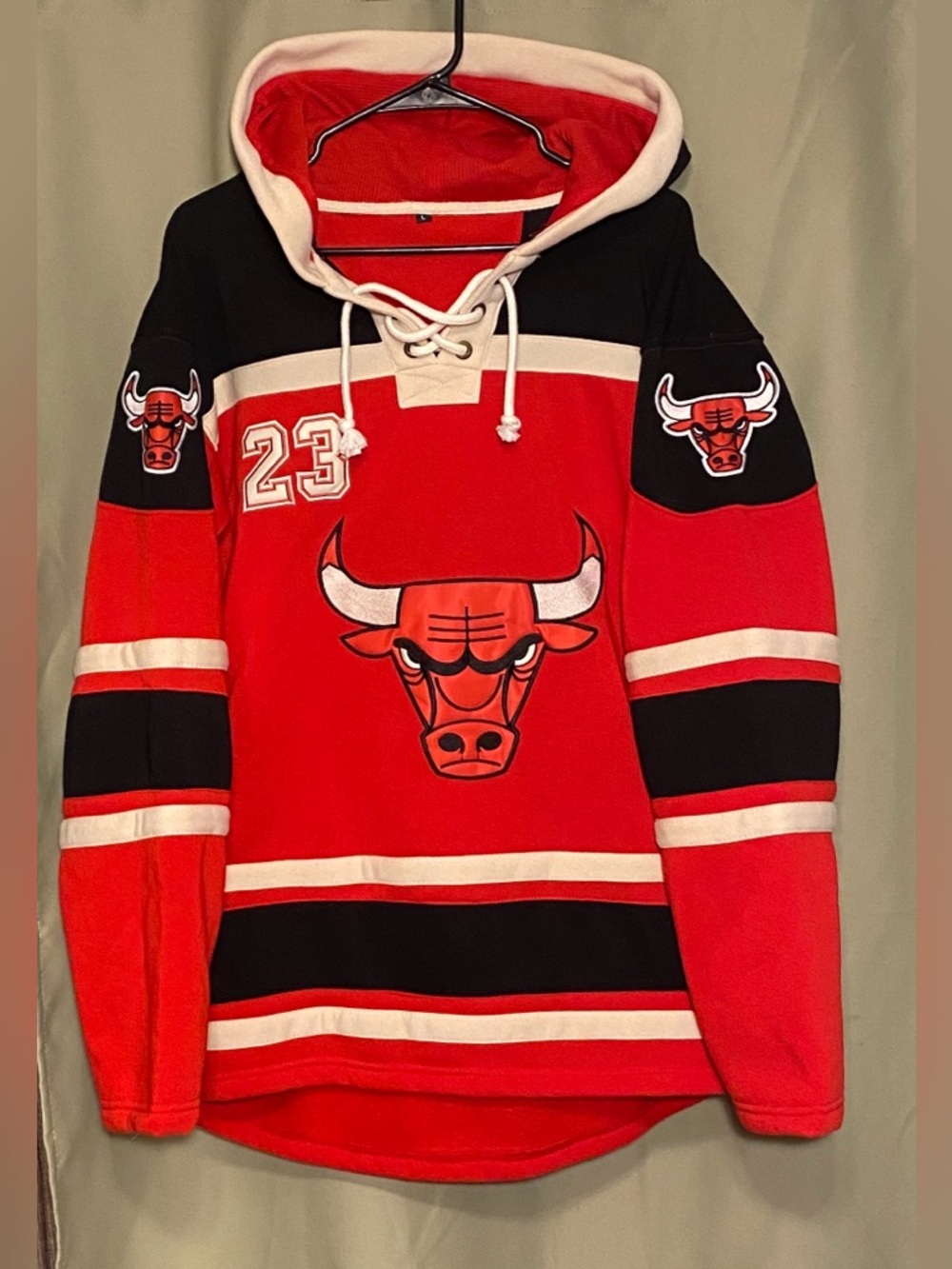 Michael Jordan #23 Chicago Bulls Thermal Fleece Hockey Style Hoodie size L